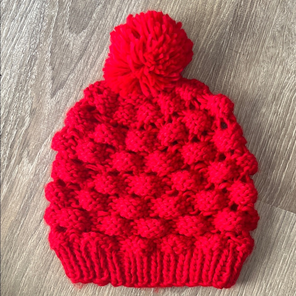 MIXIT Red Bobble Pom Pom Beanie